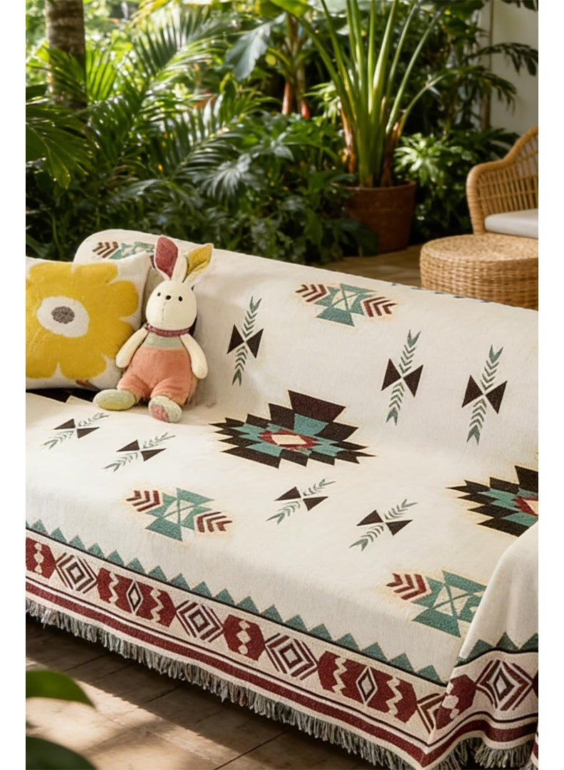 Auger Sofa Slipcover 3 Seater Sofa Cover Double Side Couch Covers Fashion Nordic Style Knitted Tassel Decor Woven Sofa Blanket for Bed Boho Sofa Covers Washable Soft Throw Blanket Non-Slip Large Size 180 * 230CM - Image 2